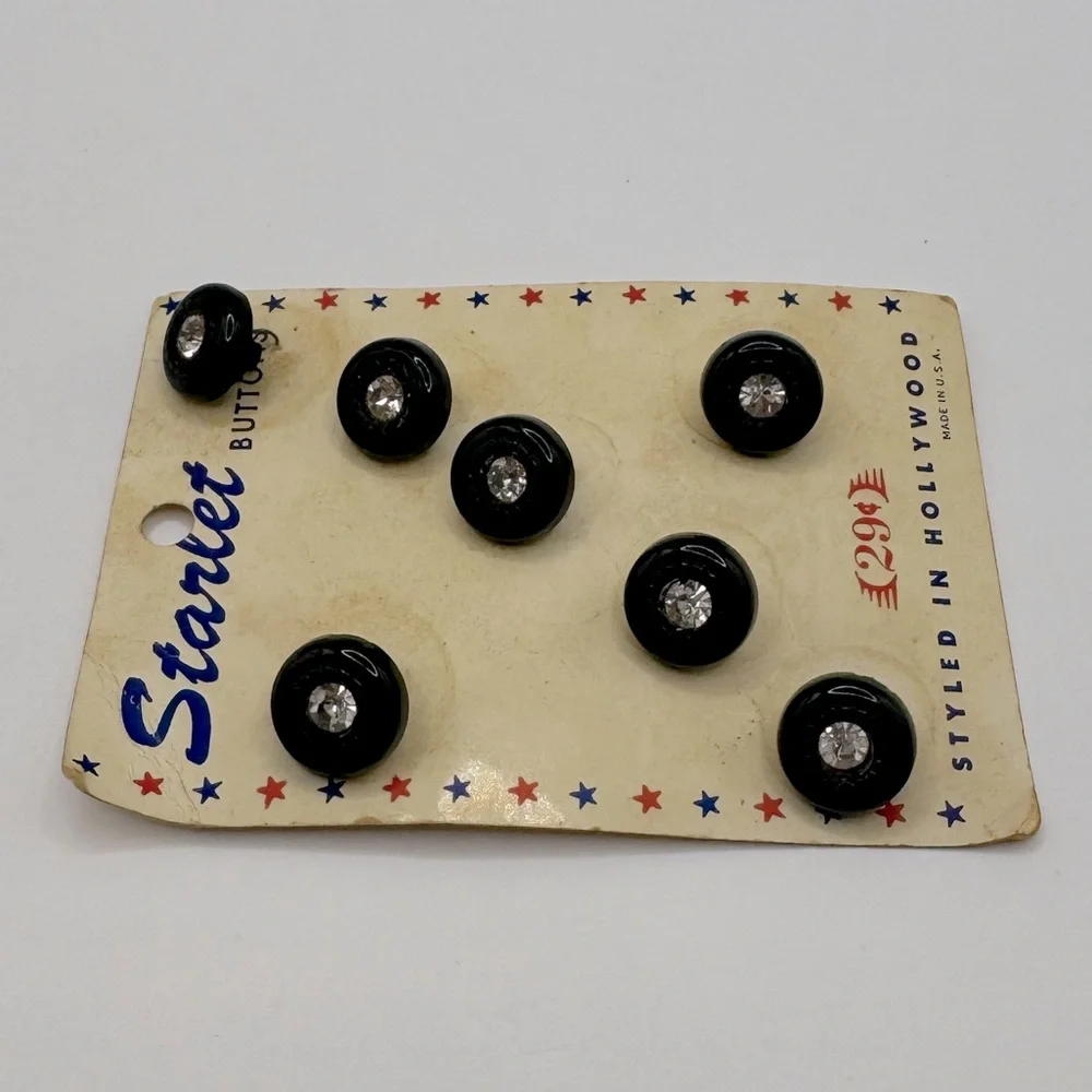 VINTAGE Starlet Black Plastic & Crystal Buttons